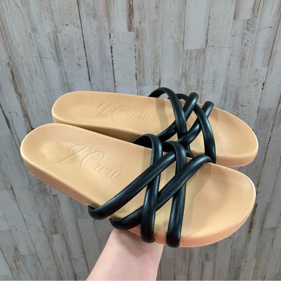J. Crew Pacific Cushy Strap Sandals Black Leather Upper - Picture 2 of 6